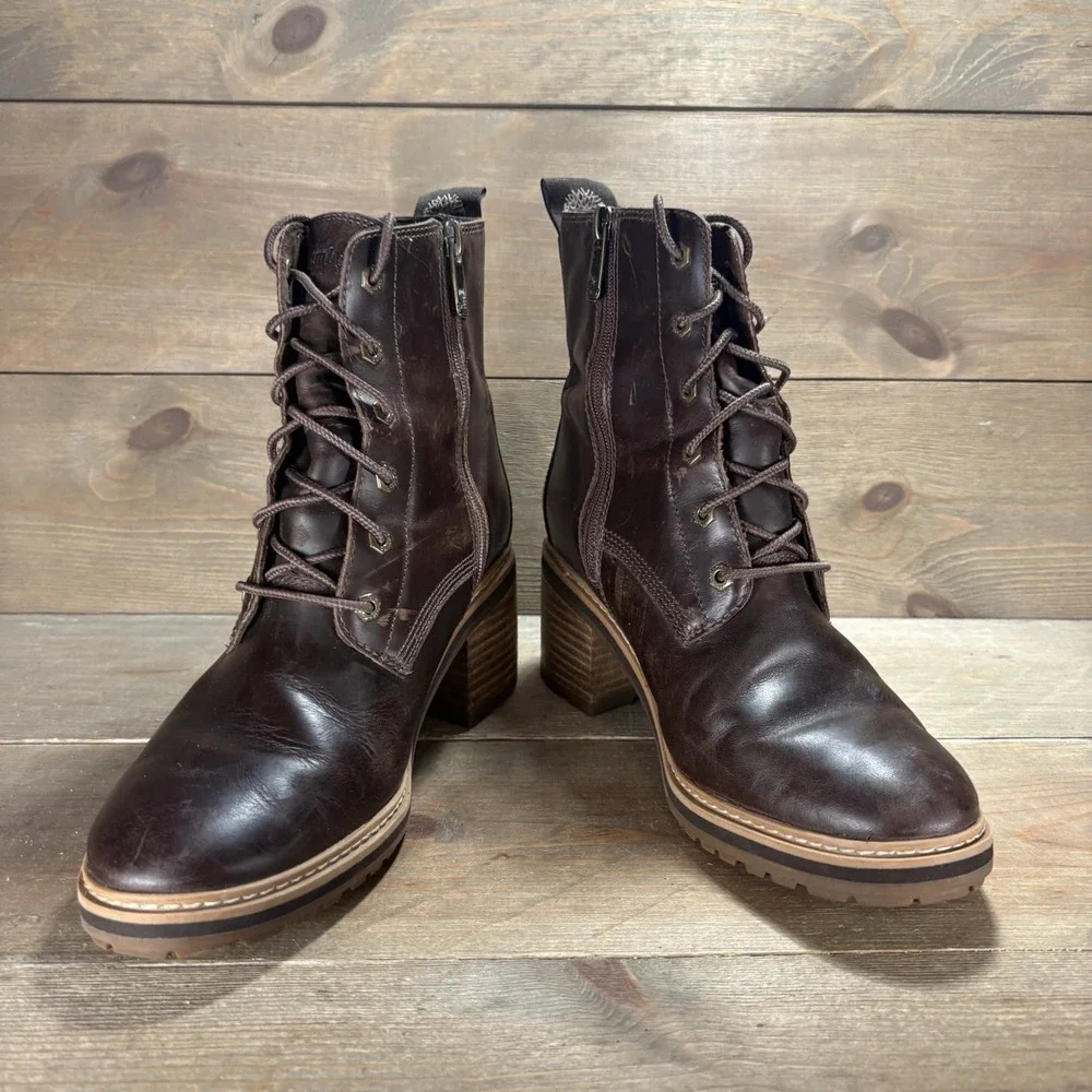 timberland sienna womens size 7 shoes brown leather heel ankle boots